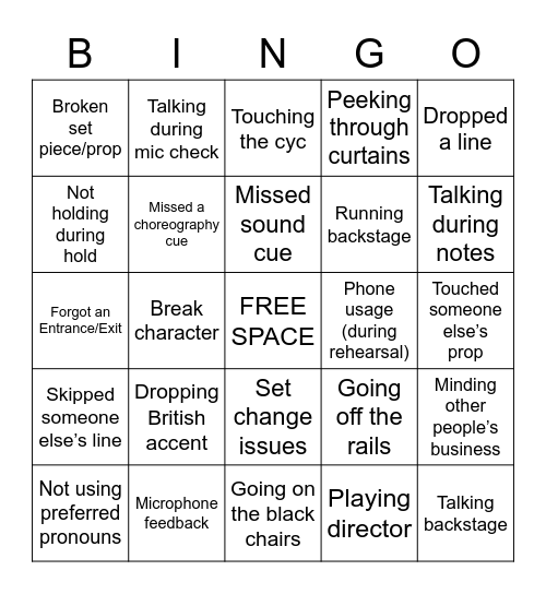 Tech Week Bingo (a.k.a. Get Your Act Together Bingo) Bingo Card