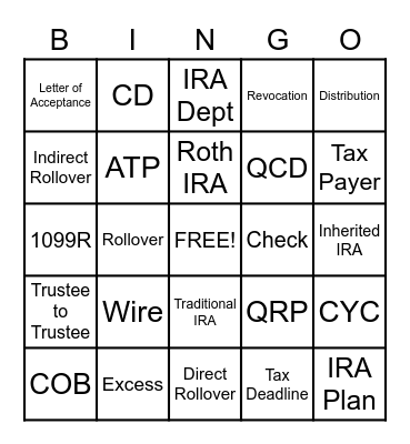 IRA Bingo Card