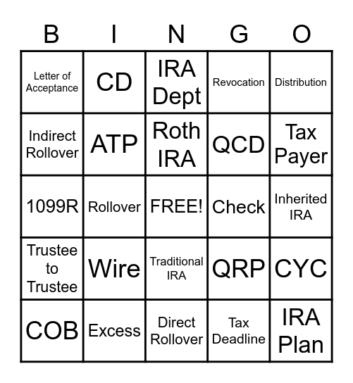 IRA Bingo Card