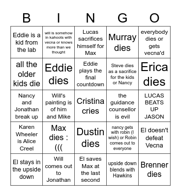 STRANGER THINGS VOLUME II Bingo Card