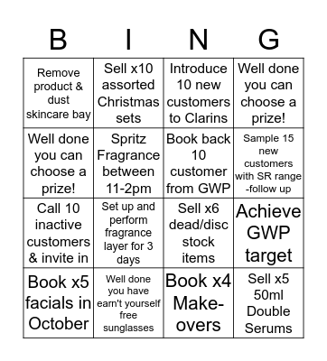Clarins Bingo - October  Bingo Card