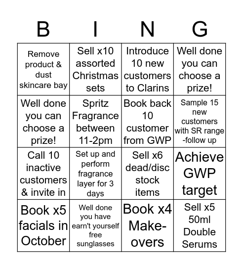 Clarins Bingo - October  Bingo Card