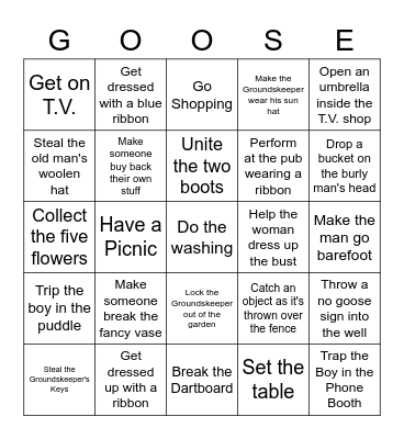 Untitled Goose Game Bingo Card