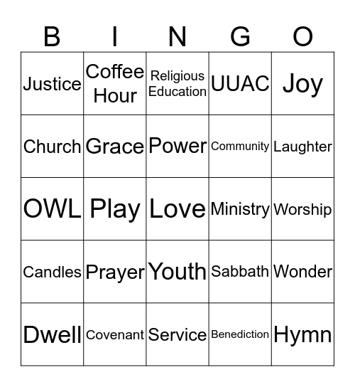 UUAC Worship  Bingo Card