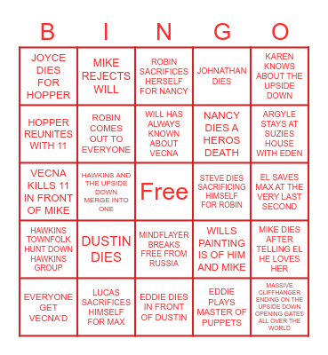 STRANGER THINGS SEASON 4 Bingo Card