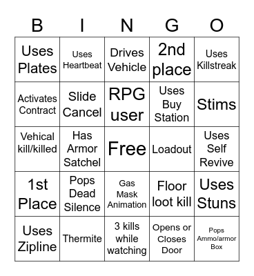 Warzone Bingo Solos Bingo Card