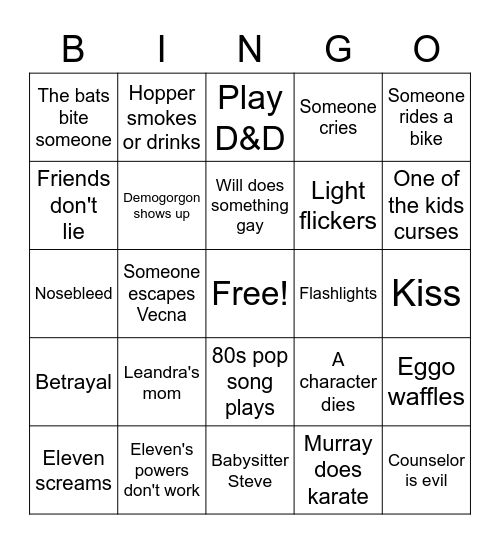 Stranger Things Drinking Bingo Card