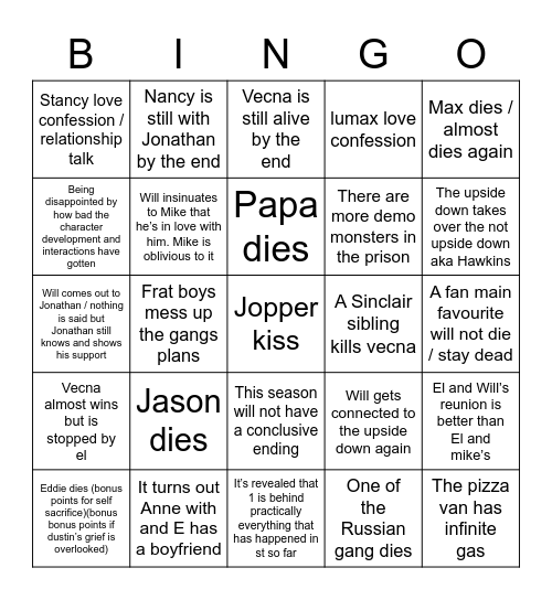 Stranger Things vol 2 Bingo Card