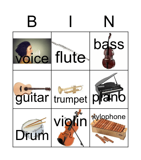 Musical Instrument Bingo Card