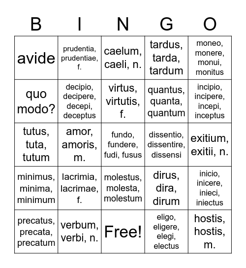 Stage 22 Bingo Card