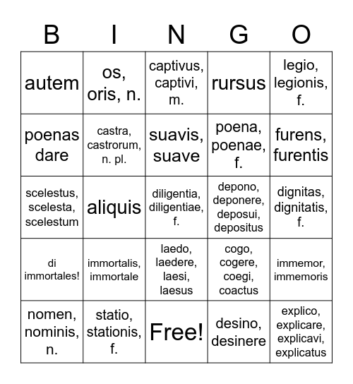 Stage 25 Bingo Card