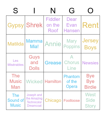 Broadway Bingo Card
