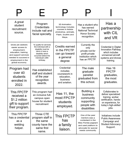 FLPEPPI Bingo Card