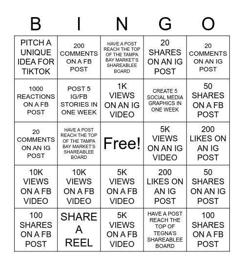 SOCIAL MEDIA BINGO Card