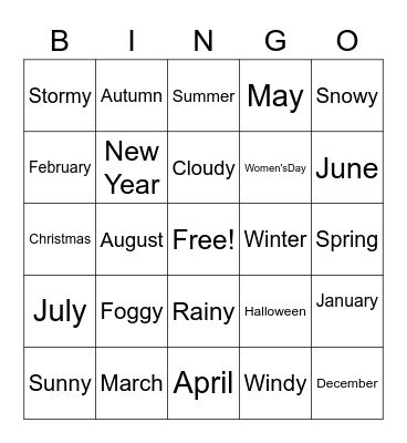 Seasons and holidays Bingo Card