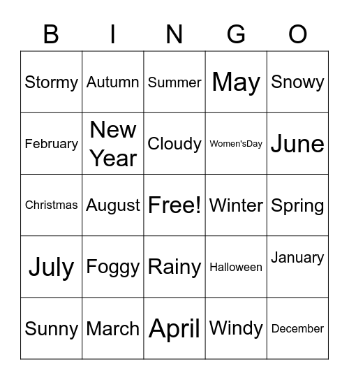 Seasons and holidays Bingo Card