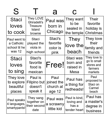 Staci & Paul are getting married! Bingo Card
