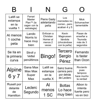 GP UK 2022 Bingo Card