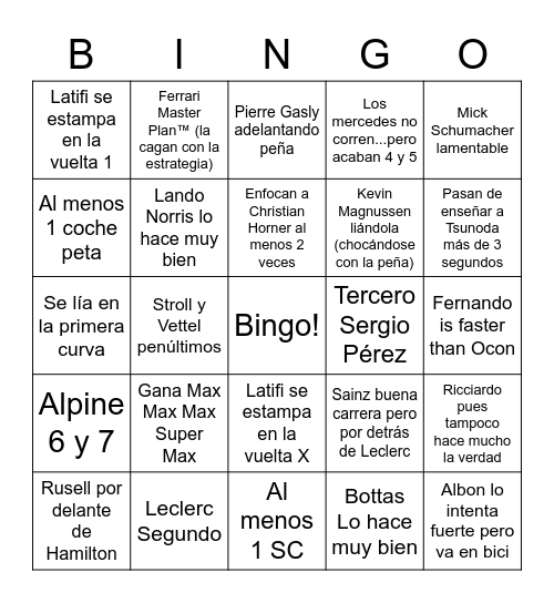 GP UK 2022 Bingo Card