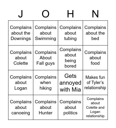 Complainants Bingo Card