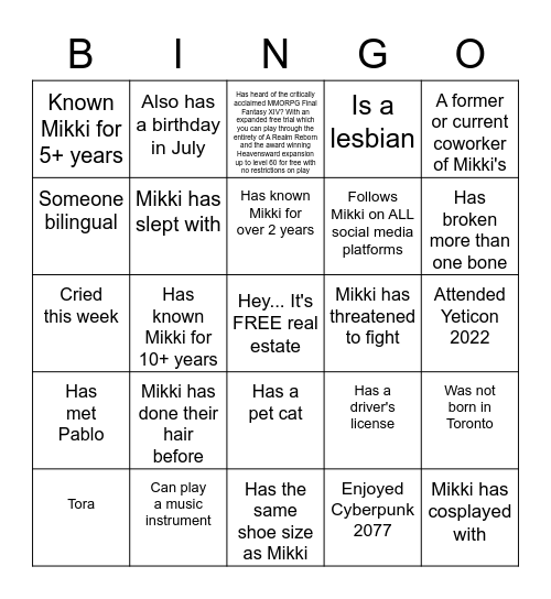 PERSON BINGO!! Bingo Card