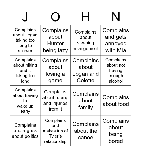 Complaints Bingo Card