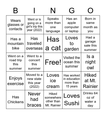 Bingo Scavenger Hunt Bingo Card