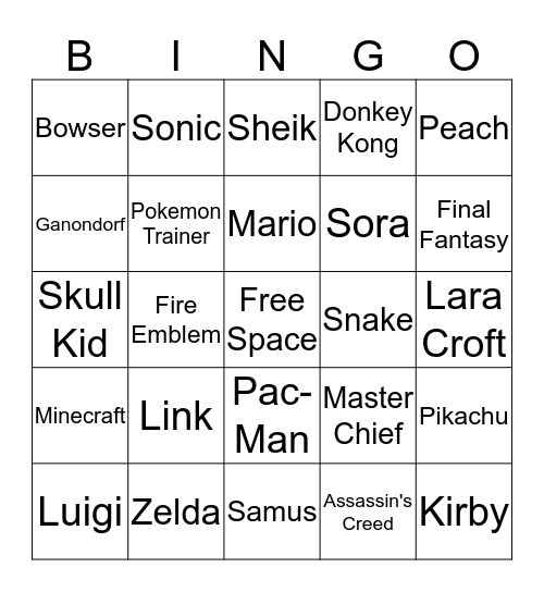 Video Game Character Cosplay Bingo Card
