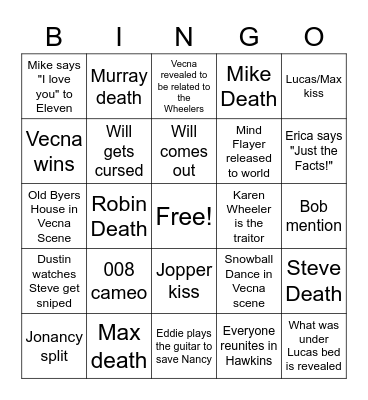 Stranger Things Season 4 Bingo Card