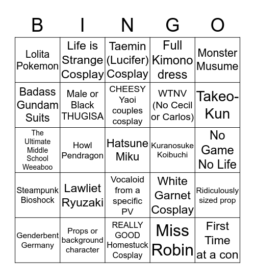 WeeaBINGO Card