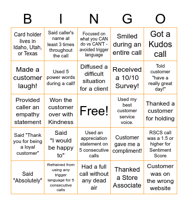 Sentiment Bingo Card