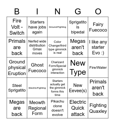 Scarlet/Violet reveals Bingo Card