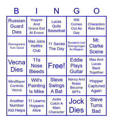 Stranger Things Bingo Card