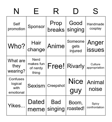 King of the Nerds Bingo Card