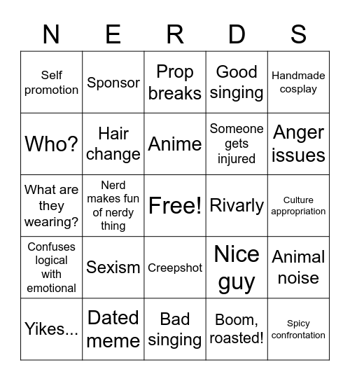King of the Nerds Bingo Card