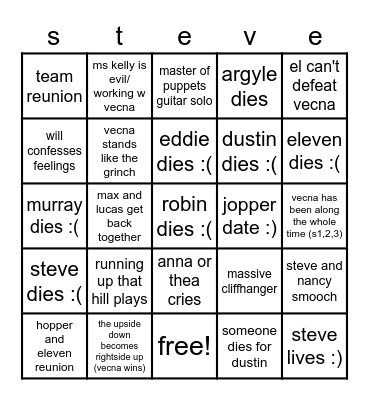 stranger things bingo Card