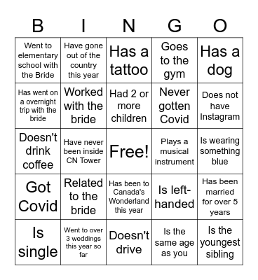 Bhaginy's Bridal Shower Bingo Card