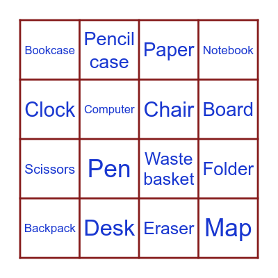 School Supply Bingo Card