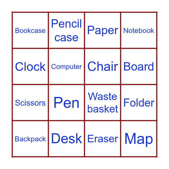 School Supply Bingo Card