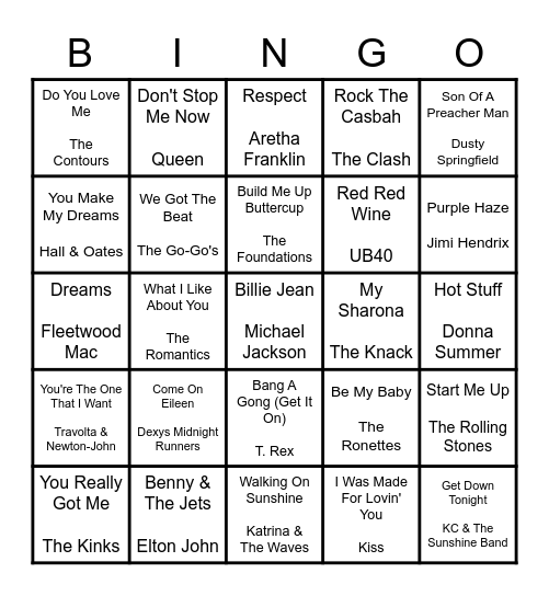 GPM Volunteer Music Bingo Card