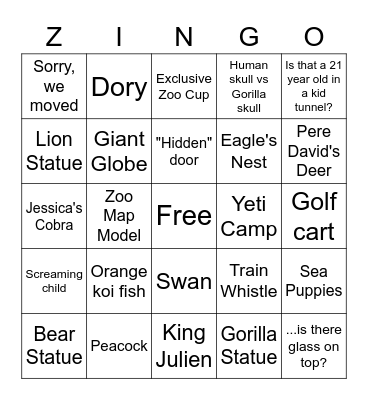 Zoo Trip Bingo Card