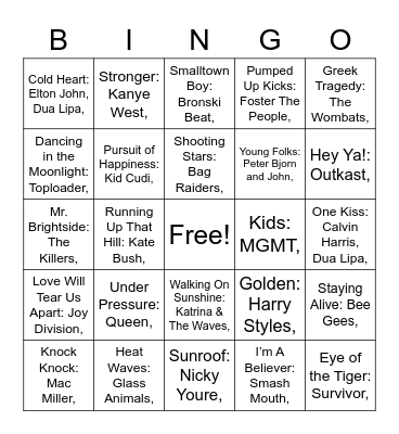 Song Bingo Card