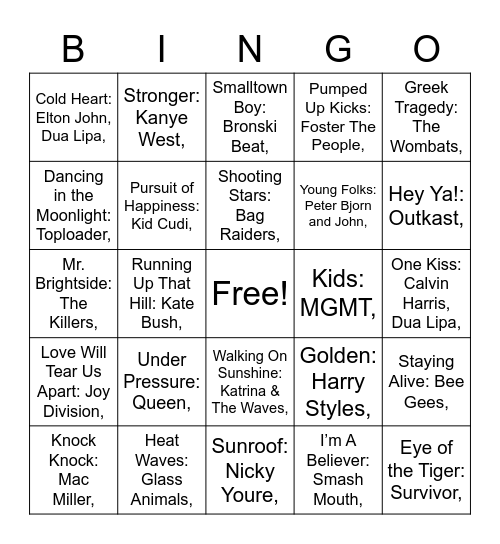 Song Bingo Card