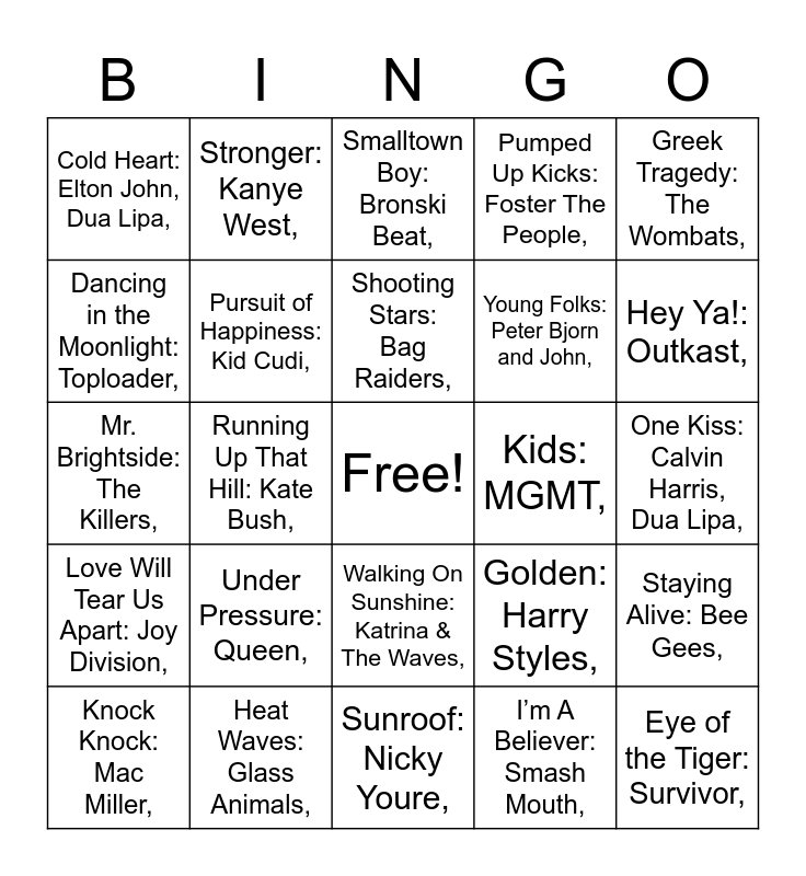 song-bingo-card