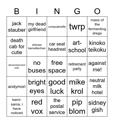 jasper music taste Bingo Card