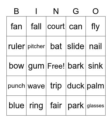Multiple Meanings Bingo Card