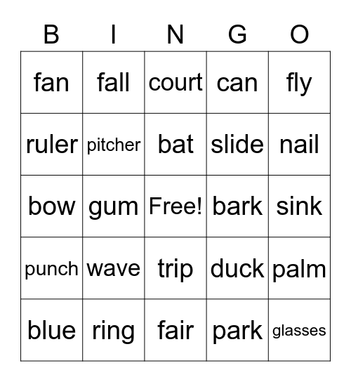 Multiple Meanings Bingo Card