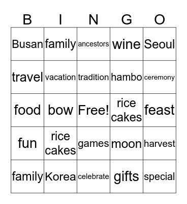 Chuseok Bingo  Bingo Card