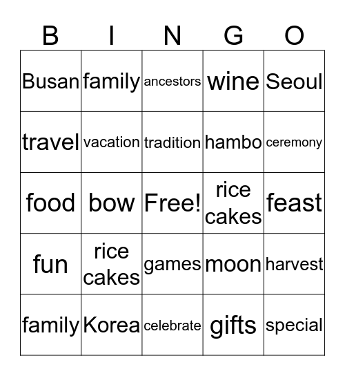 Chuseok Bingo  Bingo Card
