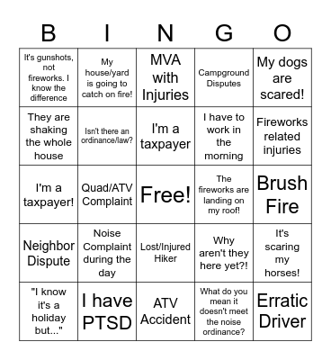 911 Center 4th of July BINGO Card